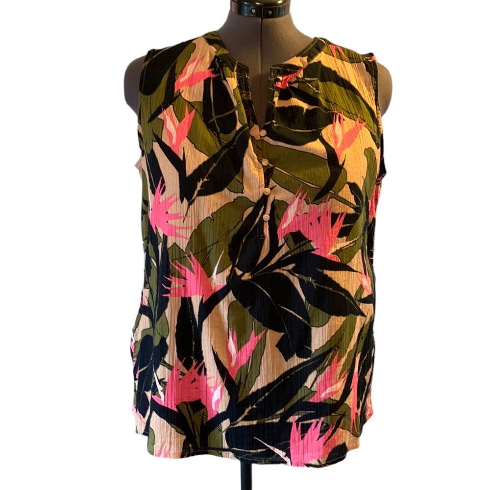 Liz Claiborne Blouse Tropical Print Sleeveless Size XL